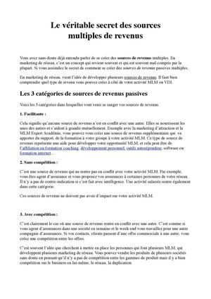 Le véritable secret des sources multiples de revenus