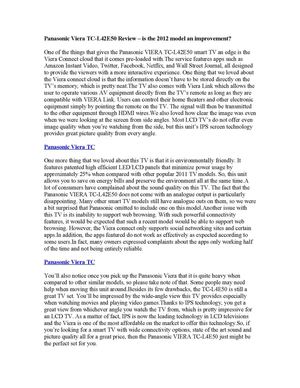 Panasonic Viera TC-L42E50 Critique , is definitely the this year model type a change?