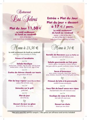 Carte du Restaurant Les Selves à Carros