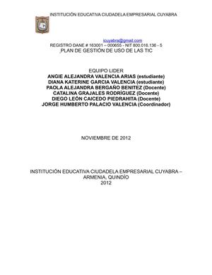 Plan de Gestión de Uso de las TIC - I. E. Ciudadela Empresarial Cuyabra - Armenia, Quindio, Colombia