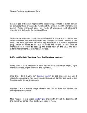 Tips on Sanitary Napkins and Pads