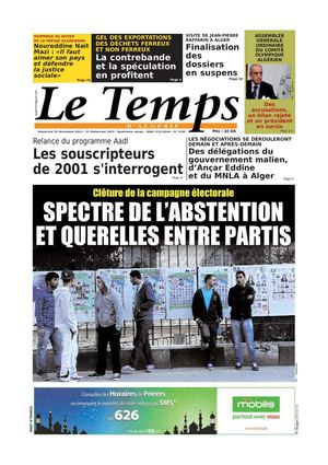 Le Temps d'Algérie Editions du Dimanche 25  Novembre 2012