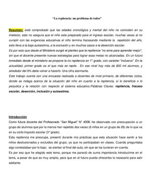 La repitencia : "Un problema de todos"