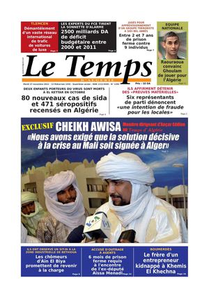 Le Temps d'Algérie Editions du Mardi 27 Novembre 2012