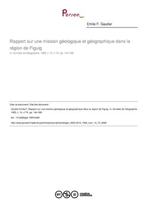 E.F. Gautier, Rapport sur une mission géologique et géographique dans la région de Figuig
