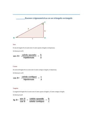 Razones trigonométricas en un triángulo rectángulo