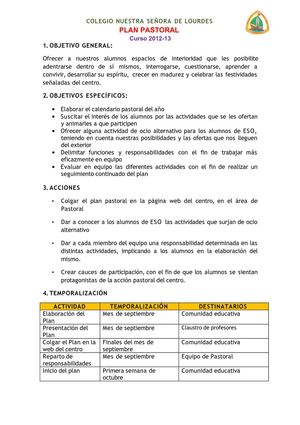 Plan Pastoral del centro