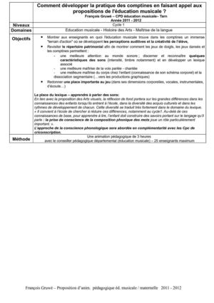 Comptines et chants traditionnels et éd. musicale maternelle - groupe maternelle juin 2012