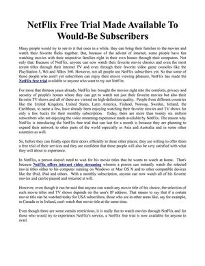 NetFlix Free Trial Made Available To Would-Be Subscribers