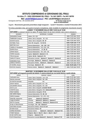 ricevimenti genitori sec. I grado 28/11/2012