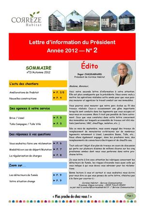 Corrèze Habitat, Lettre d'information du Président n°2