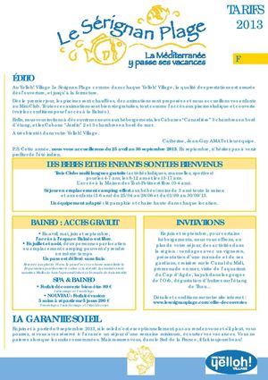Tarif Yelloh Village Le Sérignan Plage 2013 - FR