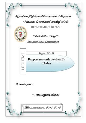 Rapport de sortie à chott el Hodna