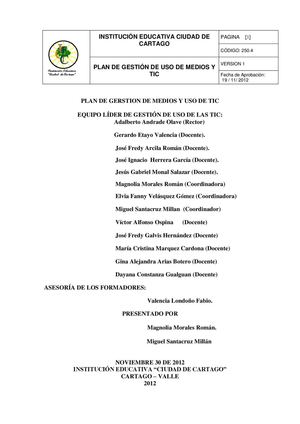 PLAN DE GESTIÓN DE USO DE MEDIOS Y TIC (I.E. CIUDAD CARTAGO)