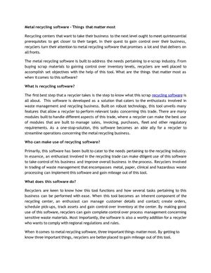 Metal recycling software - Things that matter most