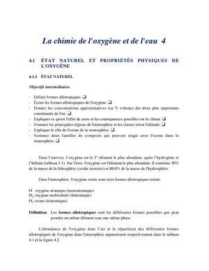 chimie de l'oxygène et de l'eau