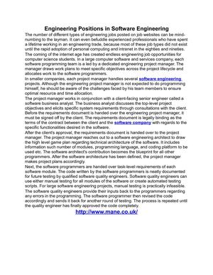 Engineering Positions in Software Engineering
