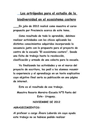 LOS ARTRÓPODOS PARA EL ESTUDIO DE LA BIODIVERSIDAD EN LA ESCUELA