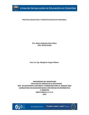 Linea de tiempo sobre la historia de la Educacion en Colombia