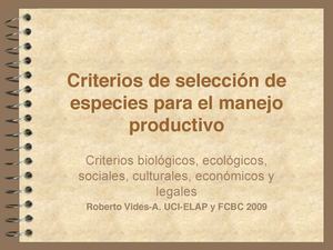 Criterios selección especies productivas
