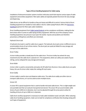 Types of Drum Handling Equipment for Cable Laying
