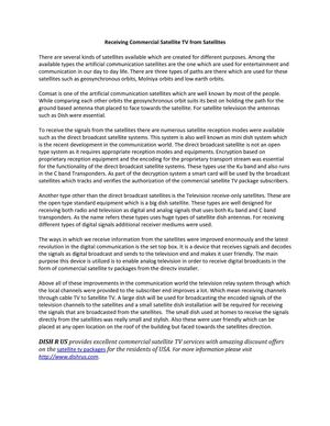 Receiving Commercial Satellite TV from Satellites