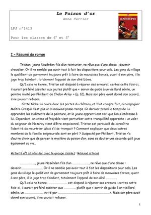 Le poison d'or - Fiche Pédagogique - Livre de Poche Jeunesse