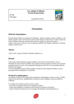 Les enfants d’Athéna - Fiche pédagogique - Livre de Poche Jeunesse