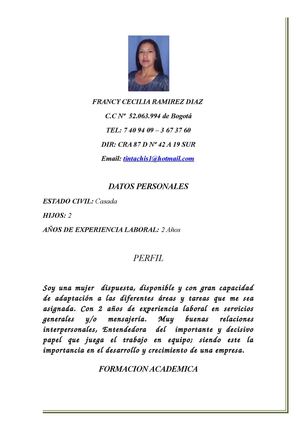 Hoja de vida FRANCY RAMIREZ