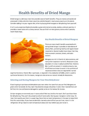 Health Benefits of Dried Mango