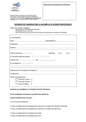 Dossier de candidature un emploi d'avenir