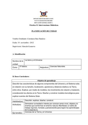 Planificación Unidad La Tierra y el Universo