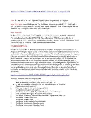 DTCP BMRDA BIAPPA approved projects, layouts and plots/ sites in Bangalore