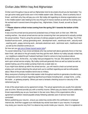 Civilian Jobs Within Iraq And Afghanistan