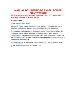 MANUAL DE USUARIO DE EXCEL, POWER POINT Y WORD