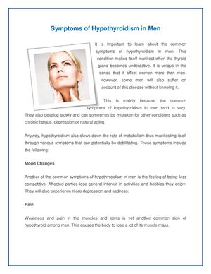 Symptoms Of Hypothyroidism In Men