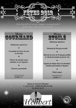 HELIBERT - Bourg Blanc - Carte & Menus de fêtes 2012 