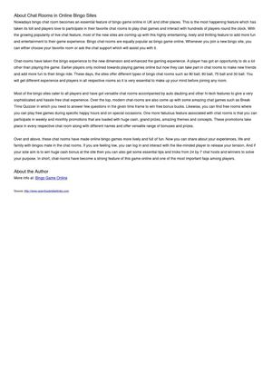 Info About Chat Rooms in Online Bingo Sites