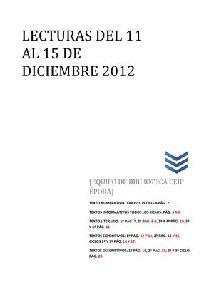 LECTURAS PARA LA SEMANA DEL 11 AL 15 DE DICIEMBRE