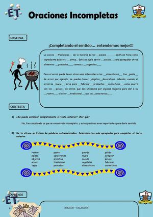 Ejerccios de Oraciones Incompletas