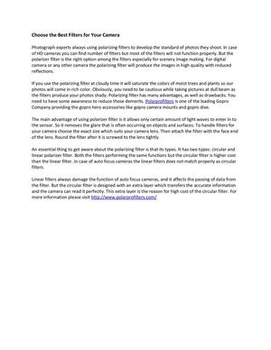 Choose the Best Filters for Your Camera