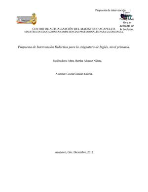 Propuesta de Intervención Didáctica para la  Asignatura de Inglés