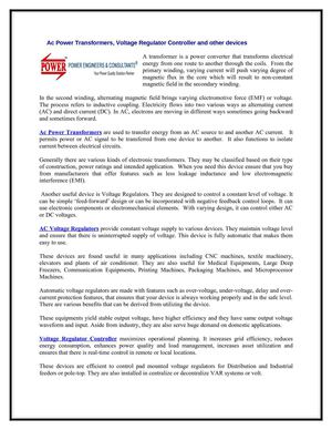 Ac Power Transformers, Voltage Regulator Controller and other devices