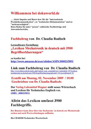 dokuworld Fachbeitrag: zu Lernsoftware / Sprachensoftware Lexikon-Fachwoerter Mechatronik + Technisches Woerterbuch