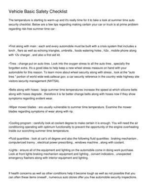 Vehicle Basic Safety Checklist