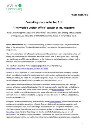 Coworking Space In The Top 5 Of 	“The World’s Coolest Office” Contest Of Inc. Magazine 