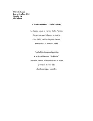 Calavera Literaria a Carlos Fuentes