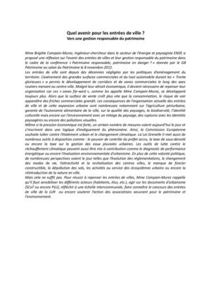 Brigitte Compain-Murez, Quel avenir pour les entrées de ville ? Vers une gestion responsable du patrimoine, novembre 2012