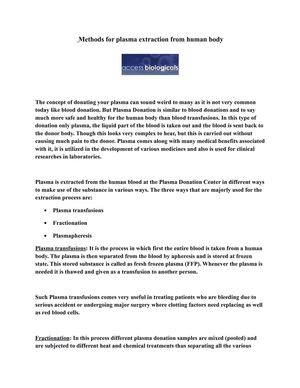 Methods for plasma extraction from human body