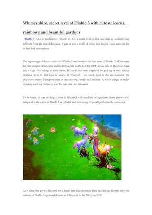 Whimsyshire, cow level of Diablo 3 using adorable unicorns, rainbows and exquisite backyards